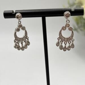 ATI Signed 925 Sterling Silver‎ CZ Dangle Delicate Chandelier Earrings